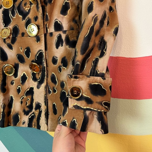 Cache Women's Leopard Print Button Down Jacket Trench Coat Cheetah Print Size XS - Picture 3 of 8